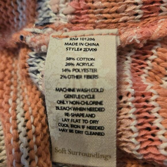 Soft Surroundings Sweater Womens Large Multi Artist Salmon Crochet Knit Cardigan - Picture 4 of 7
